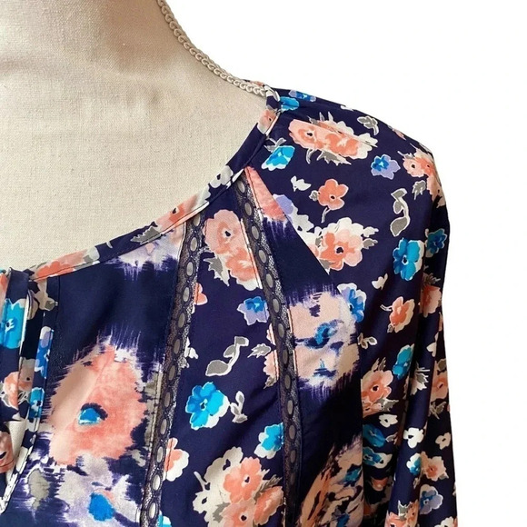 Rebecca Taylor Designer Navy Floral Lace Blouse Long Sleeve Size 2 - Picture 2 of 14
